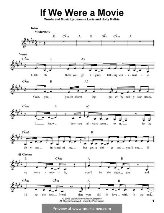 If We Were a Movie (Hannah Montana): Melody line by Holly Mathis, Jeannie Lurie