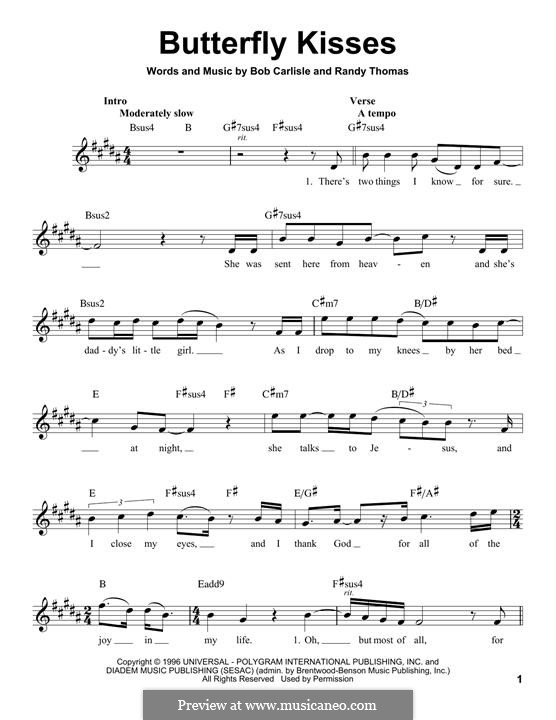 Butterfly Kisses by R. Thomas - sheet music on MusicaNeo
