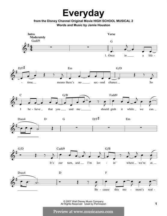 Everyday (High School Musical 2): Melody line by Jamie Houston