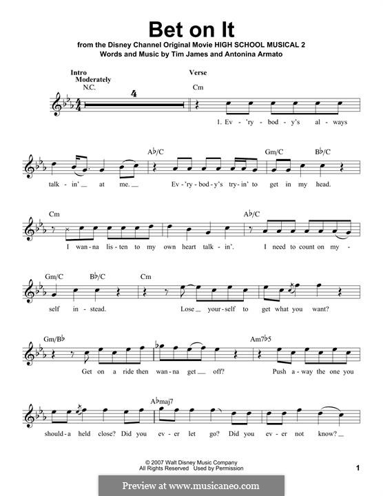Bet on It (High School Musical 2): Melody line by Antonina Armato, Timothy James