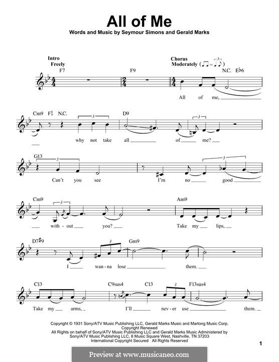 All of Me: Melody line by Seymour Simons, Gerald Marks