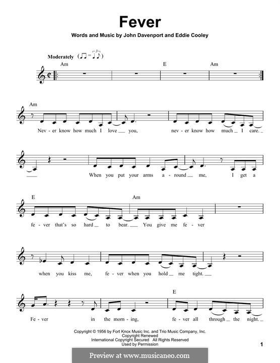 Fever: Melody line by Eddie Cooley, John Davenport