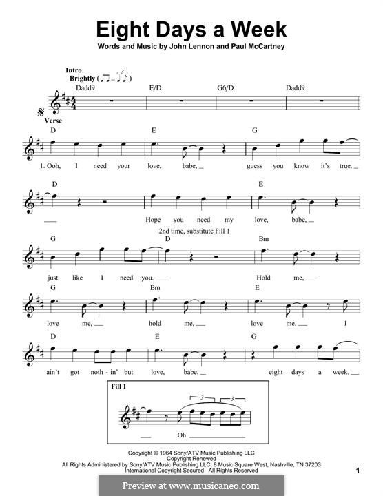 Eight Days a Week (The Beatles): Melody line by John Lennon, Paul McCartney