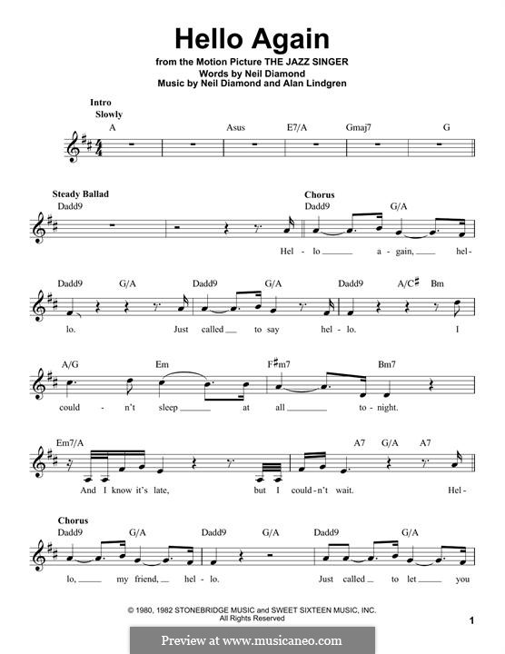 Hello Again: Melody line by Alan Lindgren