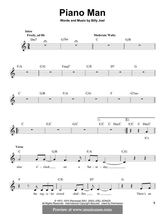 Piano Man: Melody line by Billy Joel