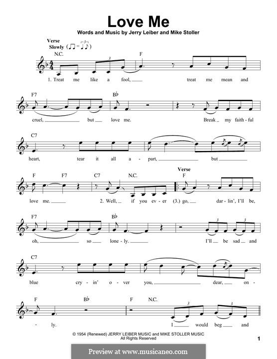 Love Me (Elvis Presley) by J. Leiber, M. Stoller sheet music on MusicaNeo
