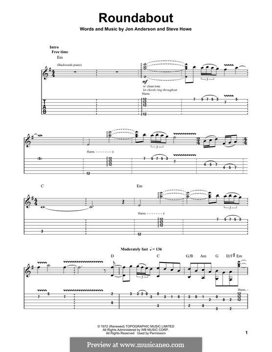 Roundabout (Yes): For guitar with tab by Jon Anderson, Steve Howe