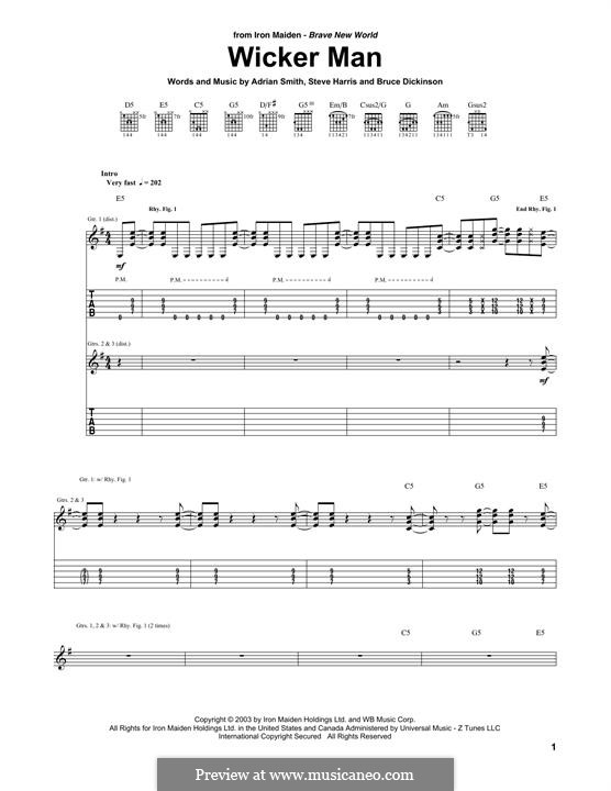 Wicker Man (Iron Maiden): For guitar with tab by Adrian Smith, Bruce Dickinson, Steve Harris