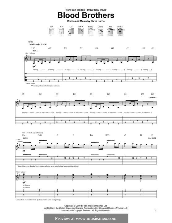 Blood Brothers (Iron Maiden): For guitar with tab by Steve Harris