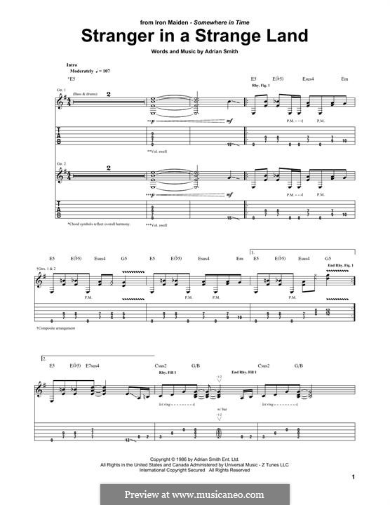 Stranger in a Strange Land (Iron Maiden): For guitar with tab by Adrian Smith