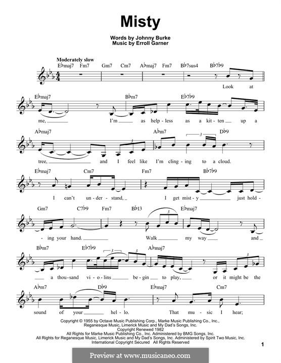 Misty (Johnny Mathis): Melody line by Erroll Garner