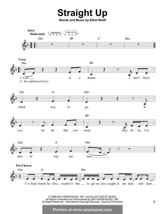 Straight Up (Paula Abdul): Melody line by Elliot Wolff