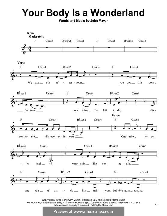 Your Body Is a Wonderland: Melody line by John Mayer