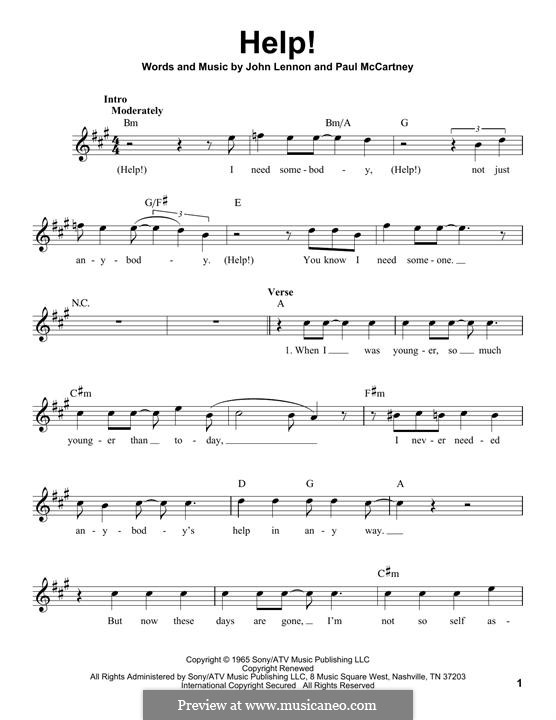 Help! (The Beatles): Melody line by John Lennon, Paul McCartney