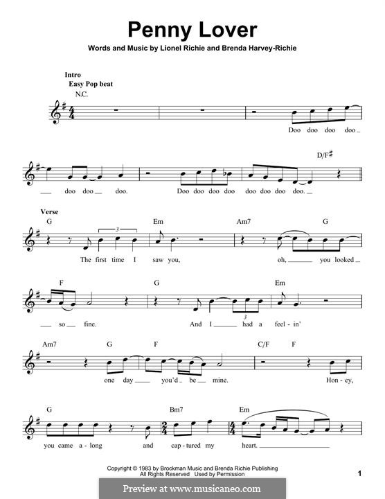 Penny Lover: Melody line by Brenda Harvey-Richie