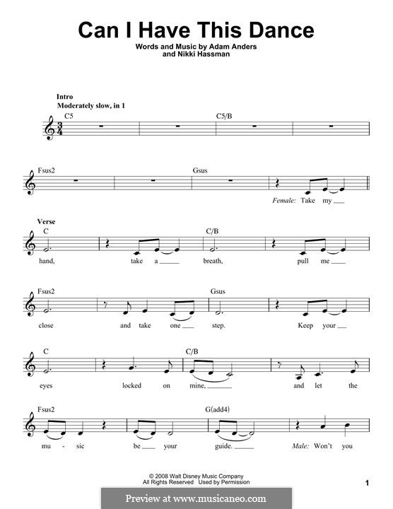 Can I Have This Dance (High School Musical 3): Melody line by Adam Anders, Nikki Hassman