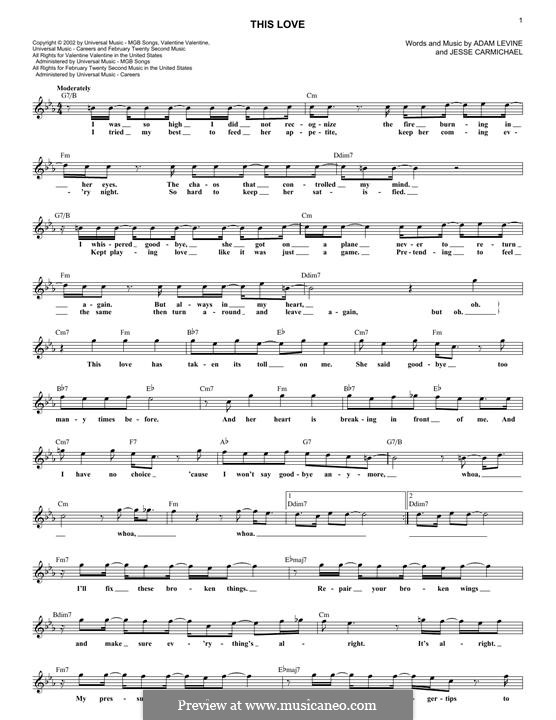 This Love (Maroon 5): Melody line by Adam Levine, Jesse Carmichael