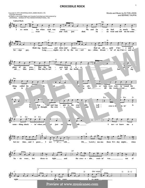 Crocodile Rock by E. John sheet music on MusicaNeo