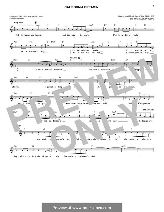 California Dreamin' (The Mamas & The Papas): Melody line by John Phillips, Michelle Phillips
