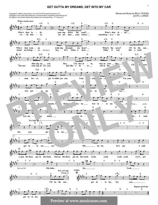 Get Outta My Dreams, Get Into My Car (Billy Ocean): Melody line by Robert John Lange
