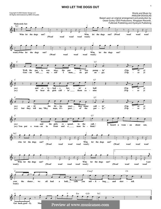 Who Let the Dogs Out (The Baha Men): Melody line by Anslem Douglas