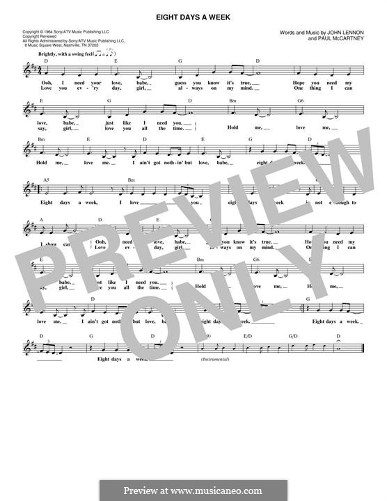 Eight Days a Week (The Beatles): Melody line by John Lennon, Paul McCartney