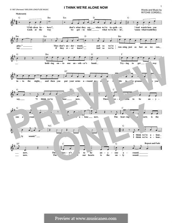 I Think We're Alone Now: Melody line by Ritchie Cordell
