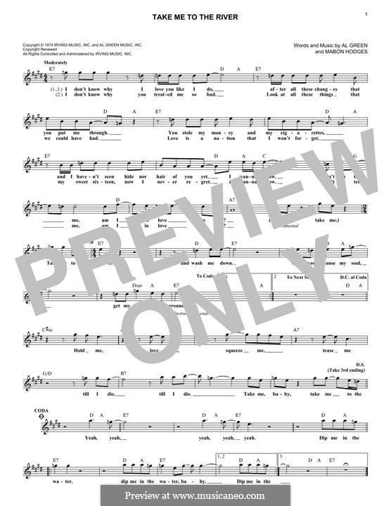 Take Me to the River: Melody line by Al Green, Mabon Hodges