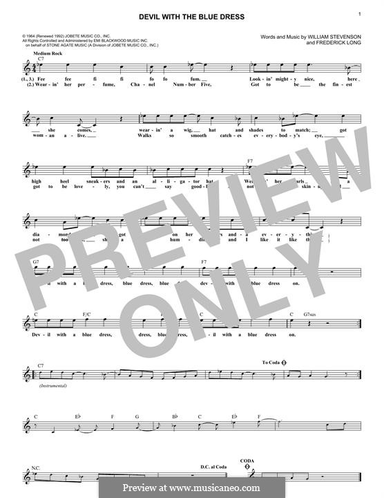 Devil with the Blue Dress (Mitch Ryder): Melody line by Frederick Long, William Stevenson