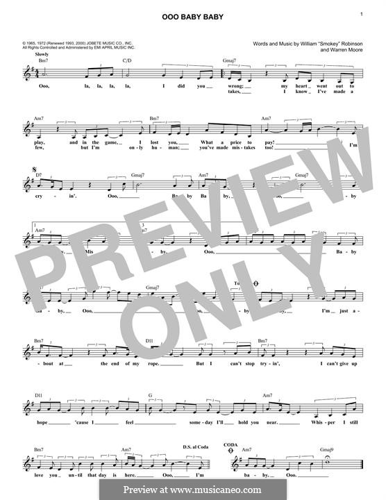 Ooo Baby Baby (The Miracles): Melody line by Smokey Robinson, Warren Moore