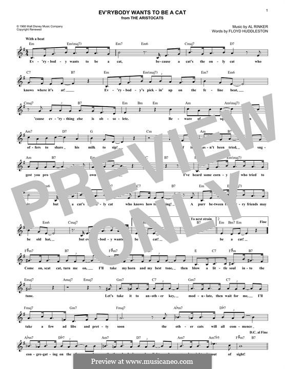 Ev'rybody Wants To Be a Cat (from Walt Disney's the Aristocats): Melody line by Al Rinker