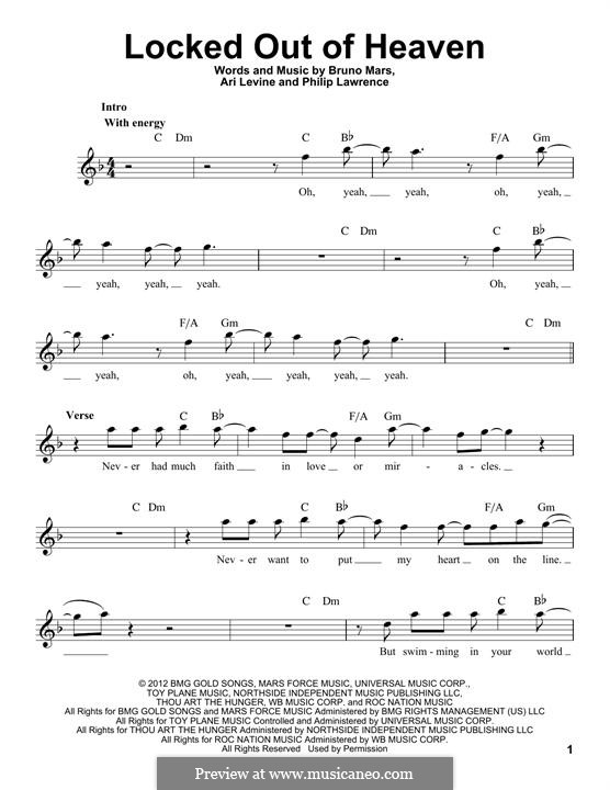 Locked Out of Heaven: Melody line by Ari Levine, Bruno Mars, Philip Lawrence
