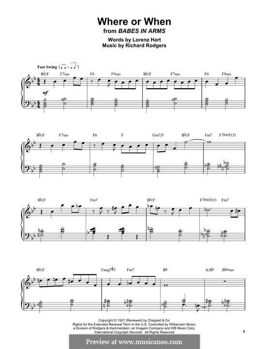 Where Or When (from Babes In Arms): For piano by Richard Rodgers