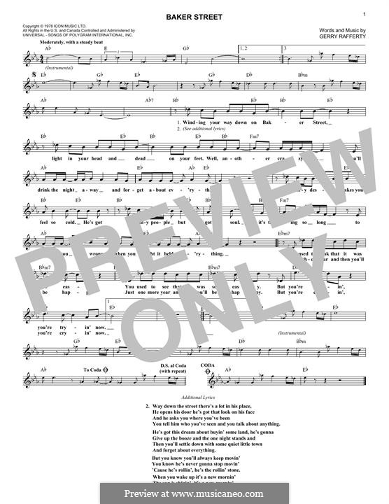 Baker Street: Melody line by Gerry Rafferty