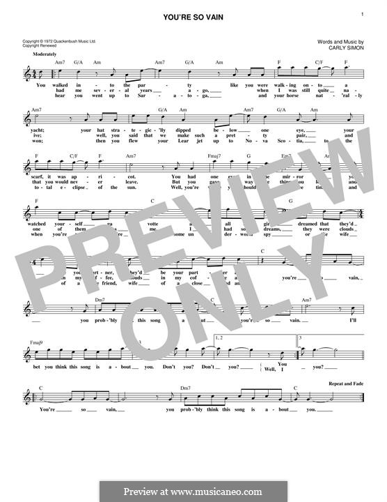 You're So Vain: Melody line by Carly Simon