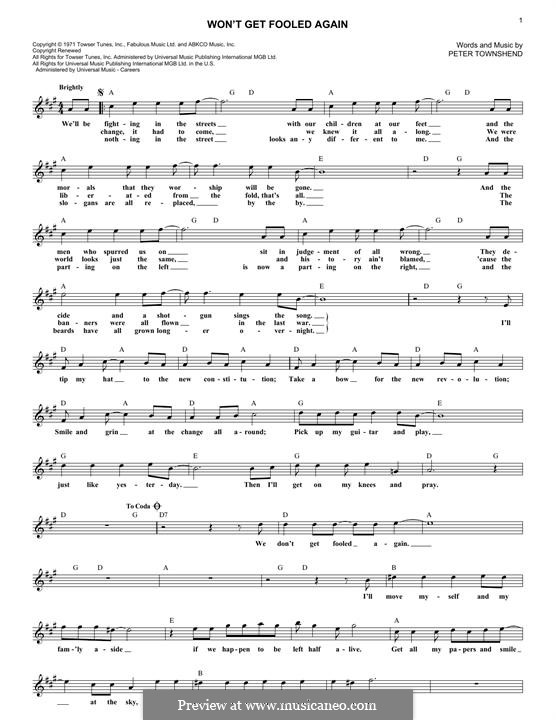 Won't Get Fooled Again (The Who): Melody line by Peter Townshend