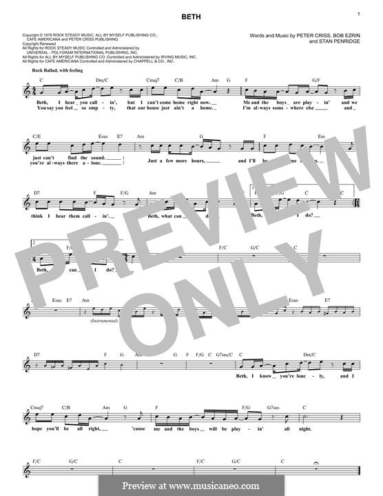 Beth: Melody line by Bob Ezrin, Peter Criss, Stan Penridge