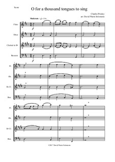 7 Songs of Glory for wind quartet: O for a thousand tongues to sing by Robert Lowry, William Howard Doane, Charles Wesley, Jr., William Batchelder Bradbury, Charles Hutchinson Gabriel, Edwin Othello Excell, D. B. Towner