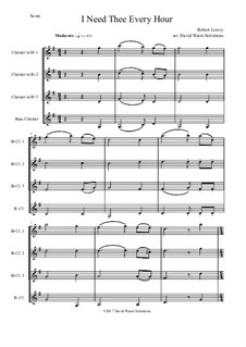 7 Songs of Glory for clarinet quartet: I Need Thee Every Hour by Robert Lowry, William Howard Doane, Charles Wesley, Jr., William Batchelder Bradbury, Charles Hutchinson Gabriel, Edwin Othello Excell, D. B. Towner