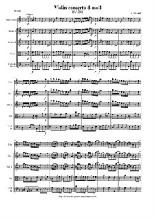 Concerto for Violin and Strings in D Minor, RV 241: Score and parts by Antonio Vivaldi