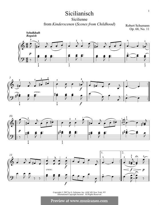 No.11 Sicilianisch (Sicilienne): For piano by Robert Schumann