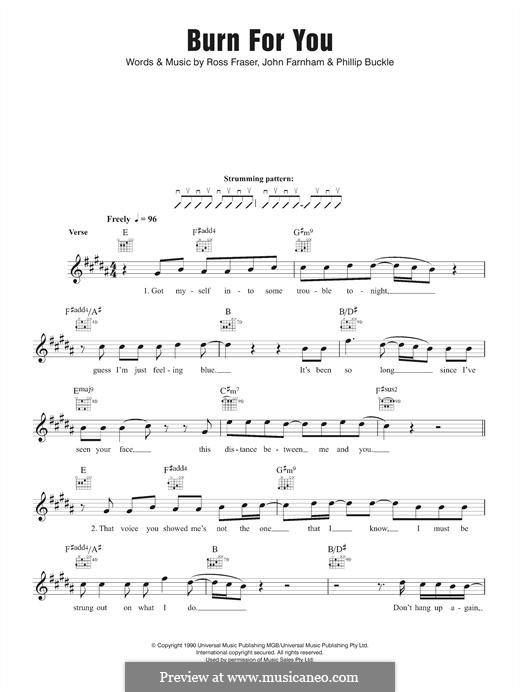 Burn for You (John Farnham) by P. Buckle, R. Fraser on MusicaNeo