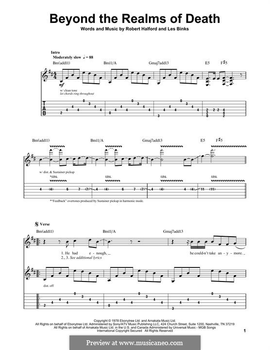 Beyond the Realms of Death (Judas Priest): For guitar with tab by Leslie Binks, Robert Halford