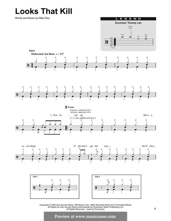 Download Digital Sheet Music of motley crue for Guitar notes and tablatures