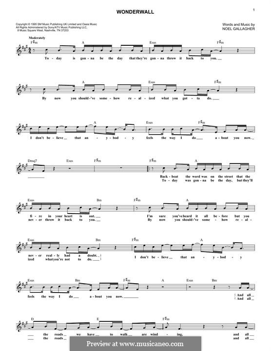 Wonderwall (Oasis): Melody line by Noel Gallagher