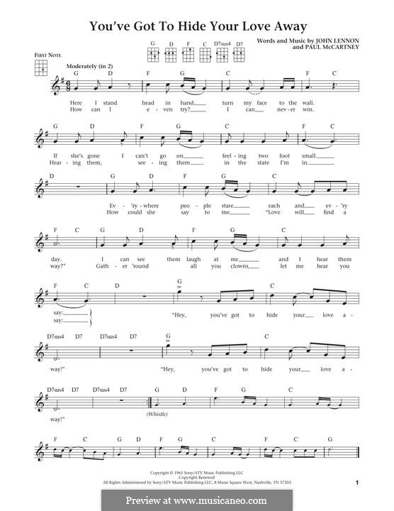 You've Got To Hide Your Love Away sheet music (intermediate) for piano solo  (chords, lyrics, melody)