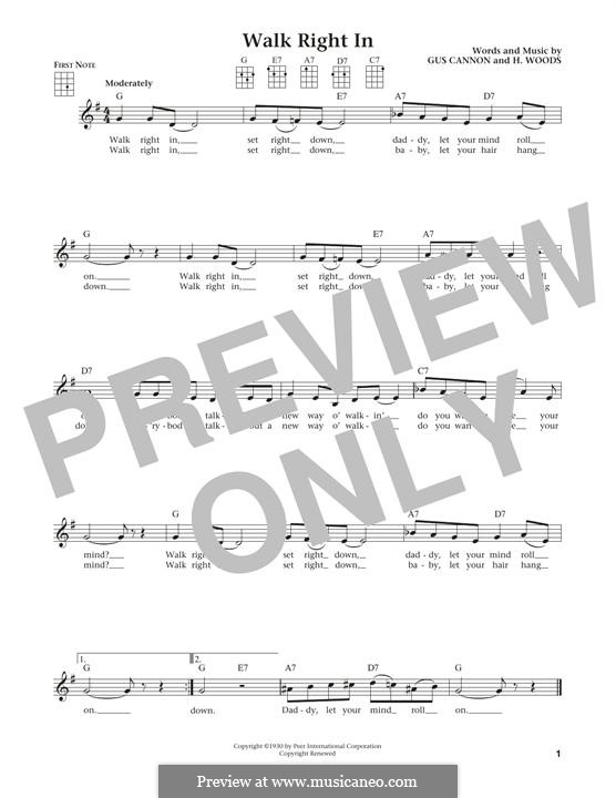 Walk Right in (The Rooftop Singers): For ukulele by Gus Cannon, Harry Woods