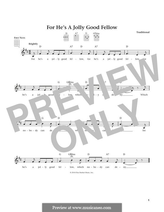 For He's a Jolly Good Fellow: For ukulele by folklore
