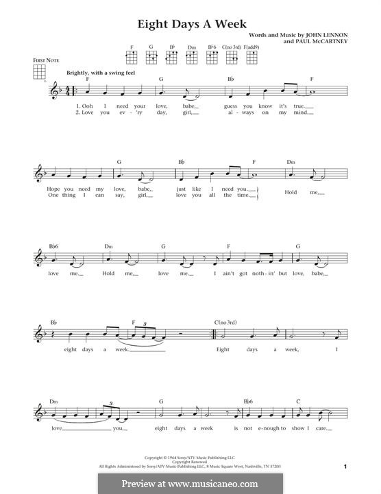 Eight Days a Week (The Beatles): For ukulele by John Lennon, Paul McCartney