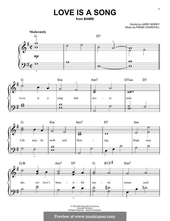 Love is a Song (from Bambi): For piano by Frank Churchill